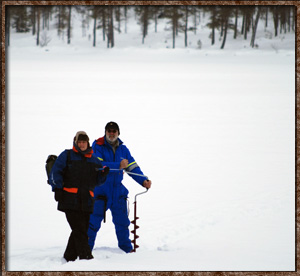 idre soralven river ice fishing icefishing drill